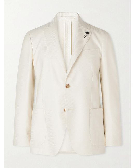 Lardini Natural Roma Embellished Herringbone Wool And Cotton-blend Suit Jacket for men