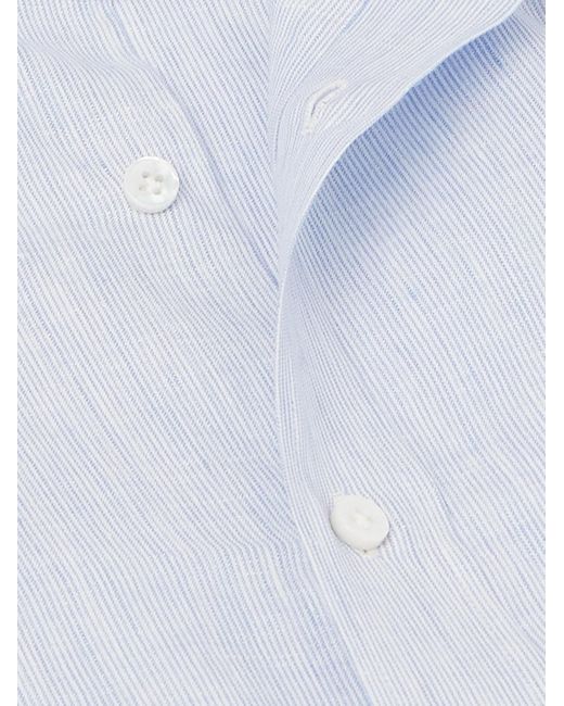 Camicia in lino a righe con collo alla coreana di Rubinacci in Blue da Uomo