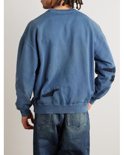 Neighborhood Savage Sweatshirt aus Baumwoll-Jersey in Distressed-Optik mit Logostickerei und Applikation in Blue für Herren