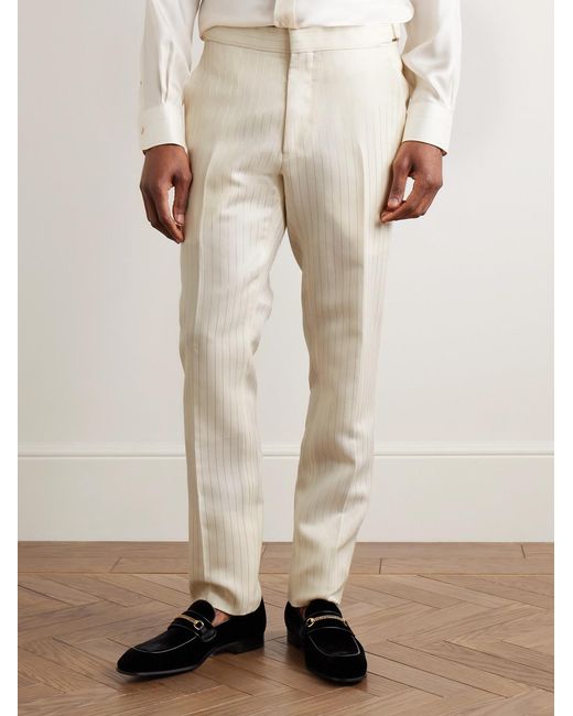Tom Ford Natural Slim-Fit Metallic Striped Wool-Blend Suit Trousers for men