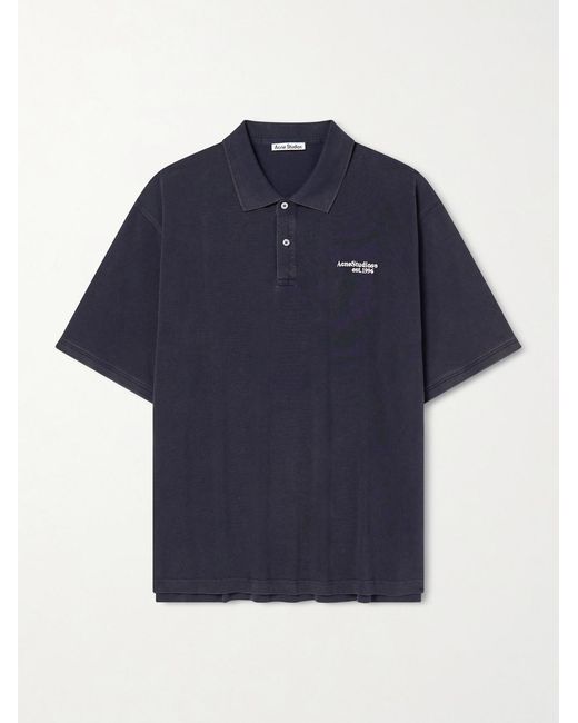 Acne Blue Egnes Logo-embroidered Cotton Piqué Polo Shirt for men