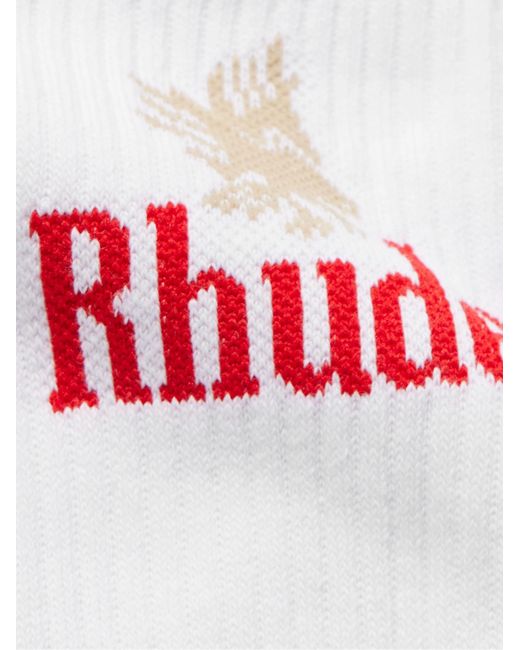 Rhude White Ribbed Logo-jacquard Cotton-blend Socks for men
