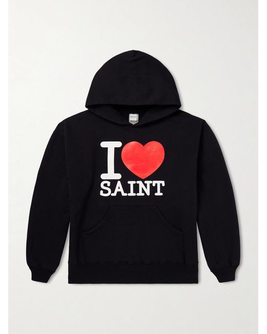 SAINT Mxxxxxx Blue I Love Saint Logo-print Cotton-jersey Hoodie for men