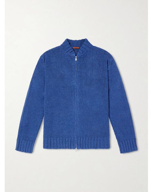 Barena Blue Linen-Blend Zip-Up Cardigan for men