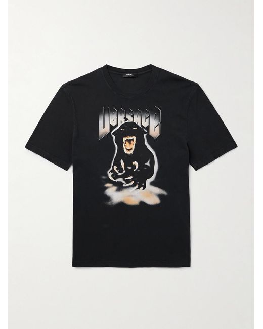 Versace Black Re-Edition Panther Printed Cotton-Jersey T-Shirt for men