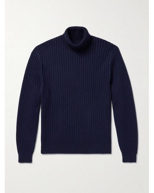 Aimé Leon Dore Rollkragenpullover aus einer Merinowoll-Baumwollmischung in Rippstrick in Blue für Herren