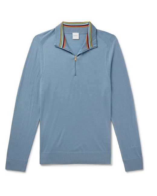Paul Smith Blue Slim-fit Merino Wool Half-zip Sweater for men