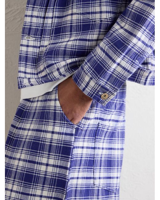 STORY mfg. Blue Lush Wide-leg Checked Organic Cotton Trousers for men