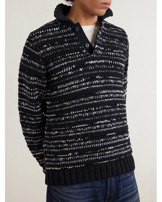 Sacai Blue Knitted Cotton-blend Polo Shirt for men