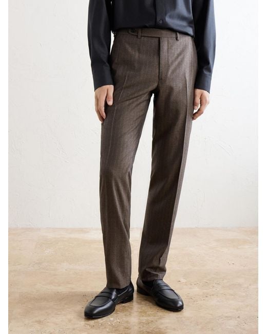 Brioni Gray Plume Straight-Leg Herringbone Wool Suit Trousers for men