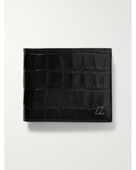 Christian Louboutin Black Logo-appliquéd Croc-effect Glossed-leather Billfold Wallet for men