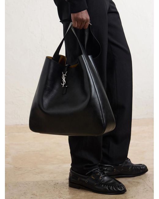 Saint Laurent Black Le 5 À 7 Logo-embellished Full-grain Leather Messenger Bag for men