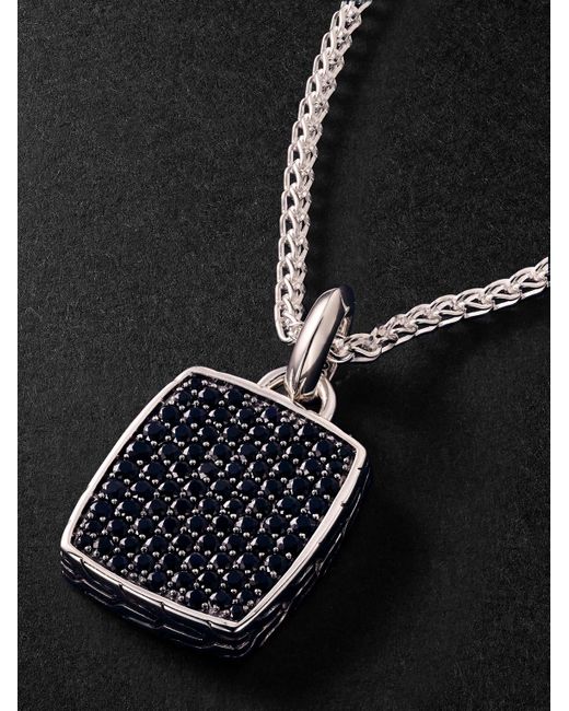 John Hardy Black Id Tag Sterling Sapphire Pendant Necklace for men