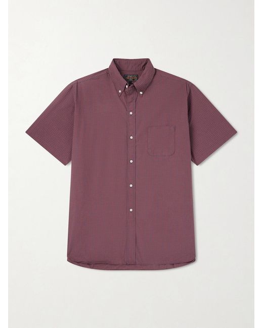 Beams Plus Purple Button-Down Collar Checked Cotton Shirt for men