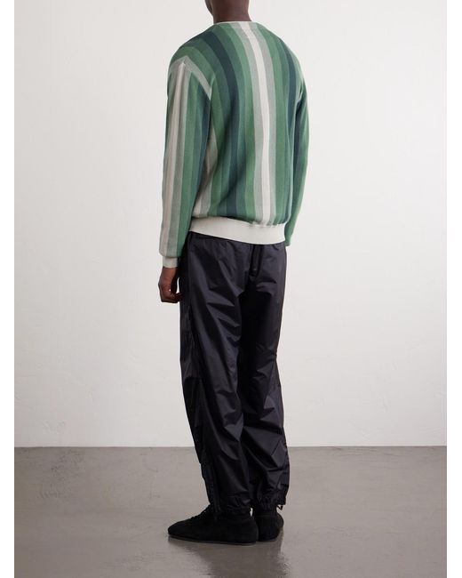 Beams Plus Green Striped Cotton Cardigan for men
