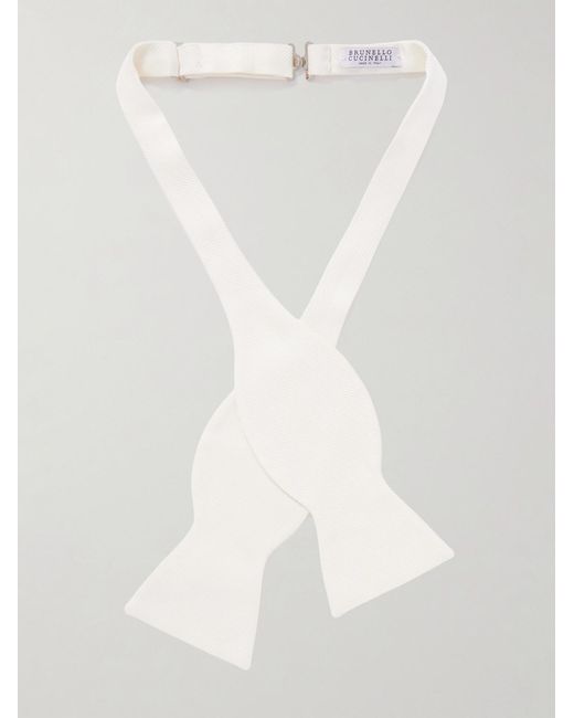 Brunello Cucinelli White Self-Tie Silk-Twill Bow Tie for men