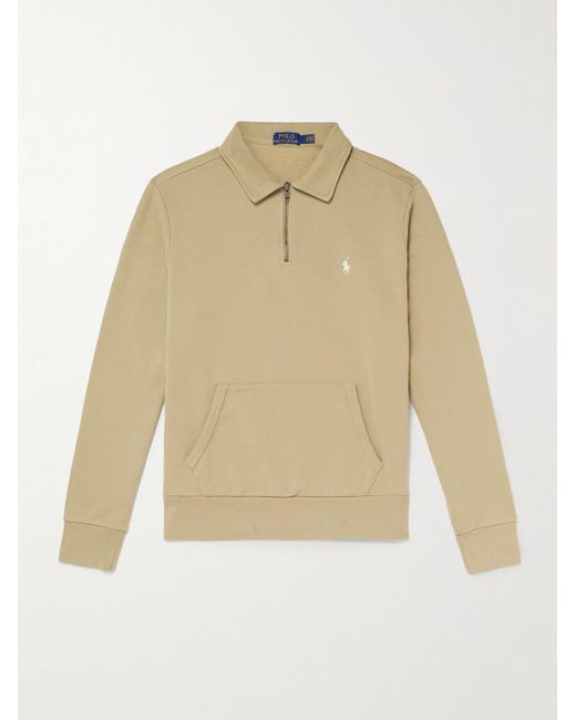 Polo Ralph Lauren Sweatshirt aus Baumwoll-Jersey mit Logostickerei und kurzem Reißverschluss in Natural für Herren