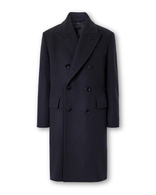 Tom Ford Blue Double-breasted Wool Overcoat for men