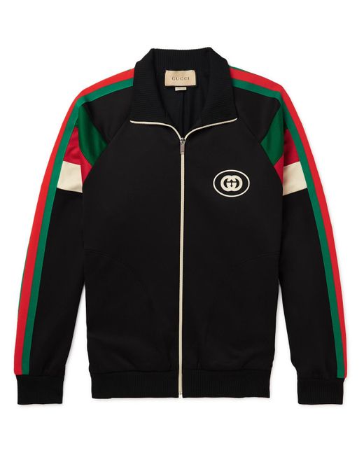 Gucci Logo-print Striped Webbing-trimmed Jersey Bomber Jacket in Black ...