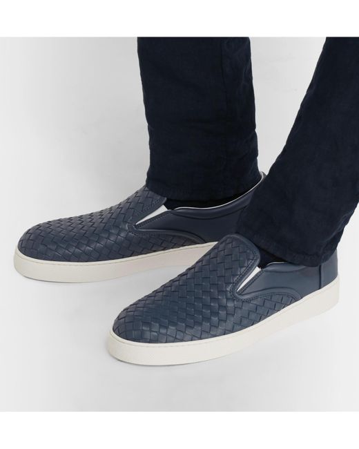 Bottega Veneta Dodger Intrecciato Leather Slip-on Sneakers in Blue for Men  | Lyst