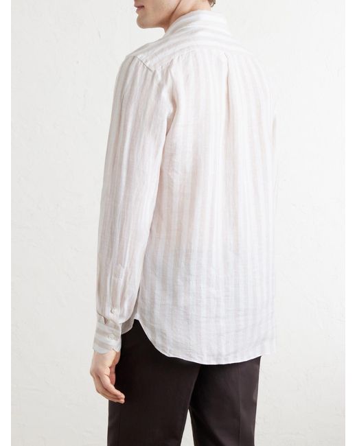J. Mueser White Button-Down Collar Striped Linen Shirt for men