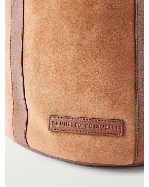 Brunello Cucinelli Brown Leather-Trimmed Suede Backpack for men
