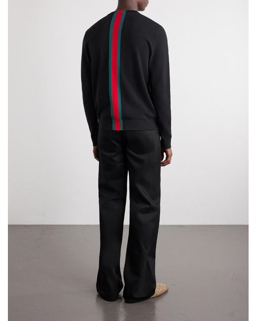 Gucci Blue Webbing-Trimmed Cotton Sweater for men