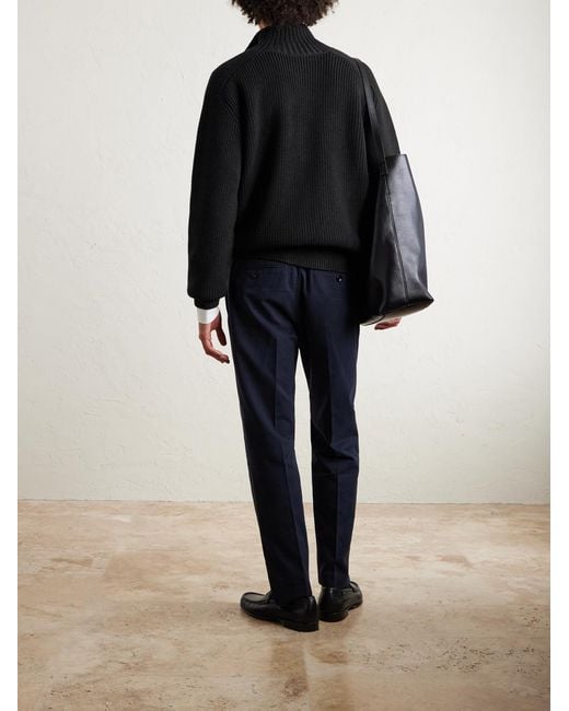 Tom Ford Pullover aus Merinowolle in Rippstrick mit kurzem Reißverschluss in Blue für Herren