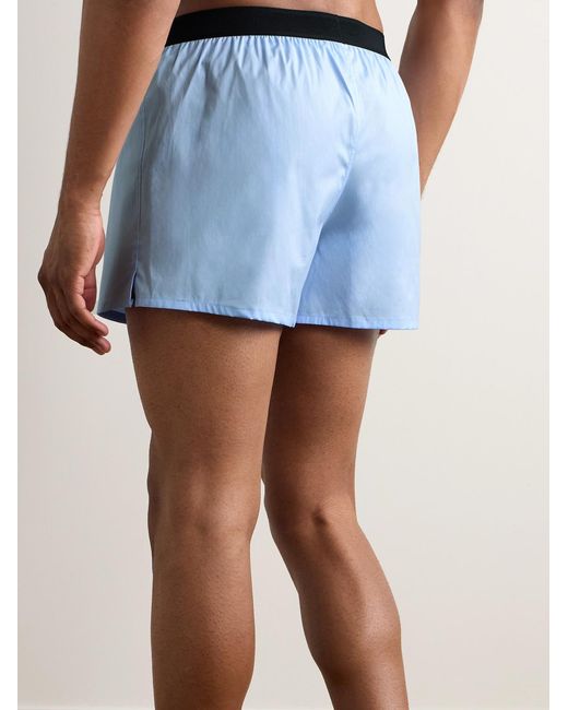 Tom Ford Blue Stretch-Cotton Poplin Boxer Shorts for men