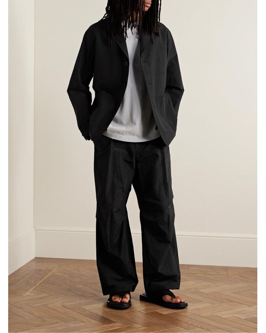 LE17SEPTEMBRE Black Straight-leg Pleated Crinkled-shell Trousers for men