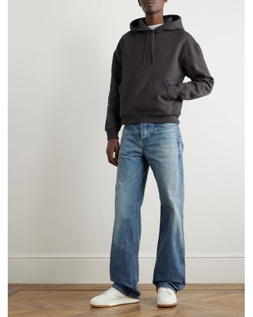 Saint Laurent Gray Logo-Embroidered Cotton-Jersey Hoodie for men