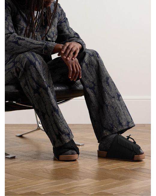 Visvim Black Christo Shaman-folk Fringed Suede Sandals for men