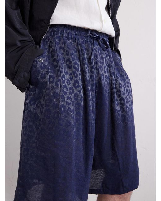 Needles Blue H.D. Straight-Leg Leopard-Jacquard Drawstring Shorts for men