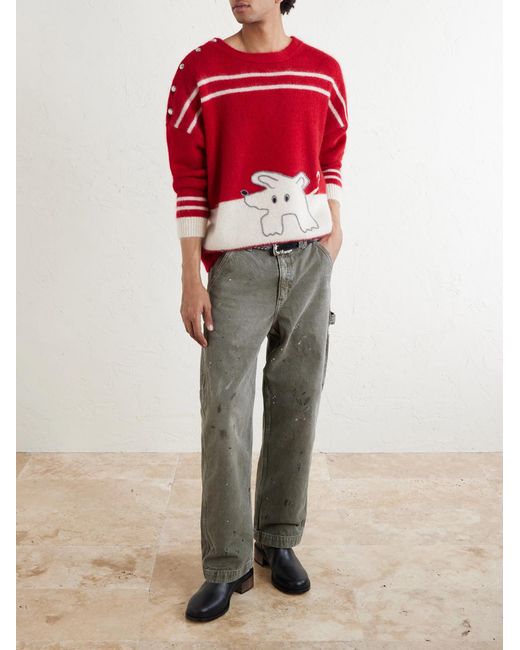 Enfants Riches Deprimes Rat Embroidered Striped Mohair And Silk-Blend Sweater for men