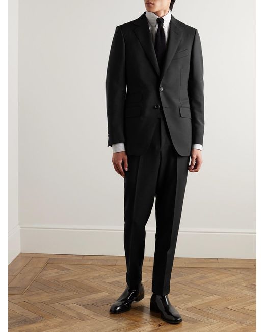 Tom Ford Black Shelton Slim-Fit Sharkskin Wool-Blend Suit Jacket for men