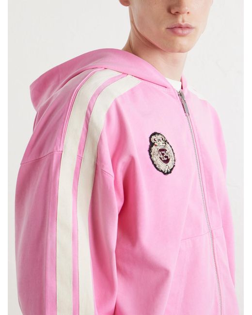 424 Pink Academy Logo-Appliquéd Cotton-Jersey Zip-Up Hoodie for men