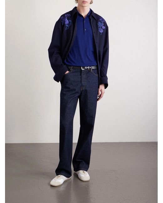 Dries Van Noten Blue Merino Wool Polo Shirt for men