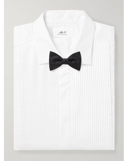 Mr P. White Pleated Cotton-Poplin Tuxedo Shirt for men