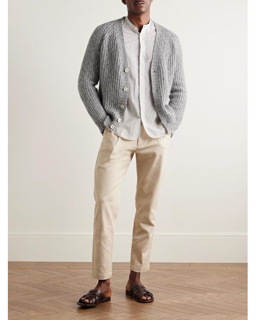 Slowear Gray Incotex Zanone Ribbed Wool Cardigan for men