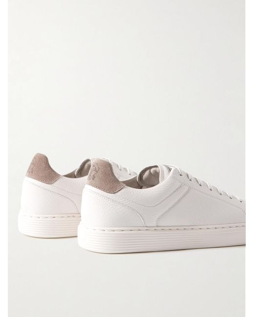 Brunello Cucinelli White Calfskin Trainers With Grain for men