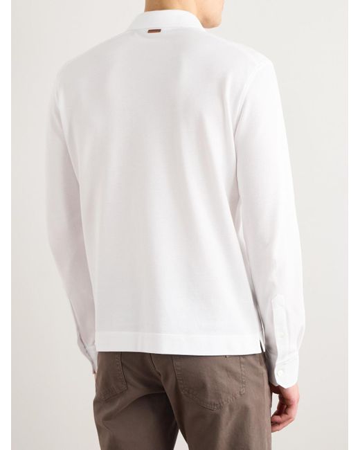 Zegna White Logo-Appliquéd Cotton-Piqué Polo Shirt for men