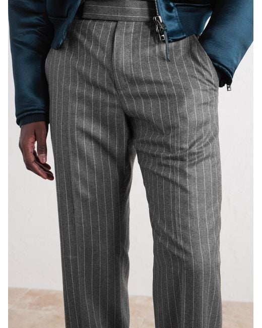 Tom Ford Gray Straight-Leg Pinstripe Wool-Flannel Trousers for men