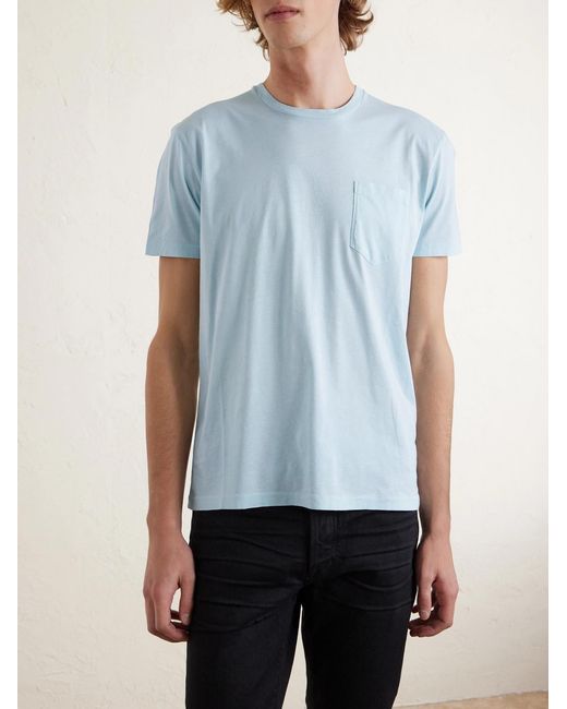 Tom Ford Blue Cotton And Silk-blend Jersey T-shirt for men