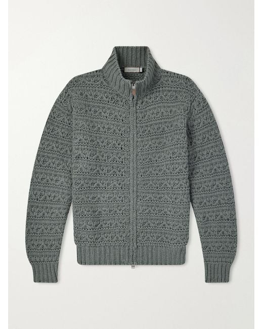 Canali Gray Alpaca-Blend Zip-Up Sweater for men
