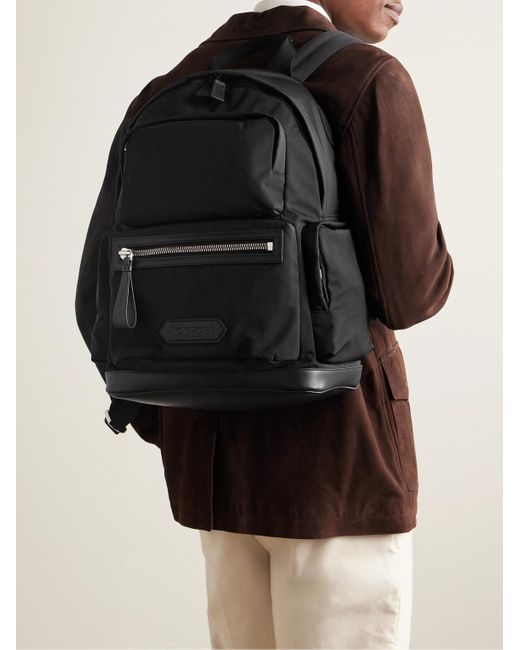 Tom Ford Black Leather-trimmed Shell Backpack for men