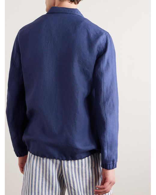 Loro Piana Blue Linen Half-Zip Jacket for men