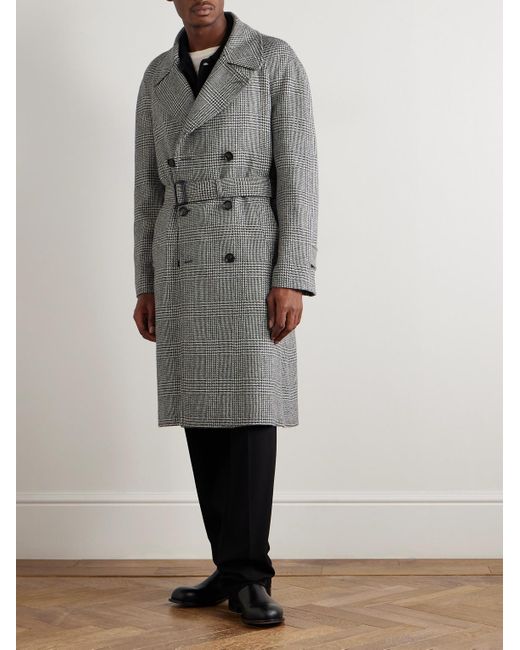 De Petrillo Gray D'avalos Double-breasted Prince Of Wales Checked Alpaca Overcoat for men