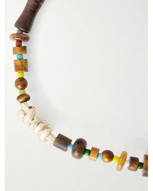 Luis Morais Metallic 14-Karat Tiger Eye Beaded Bracelet for men