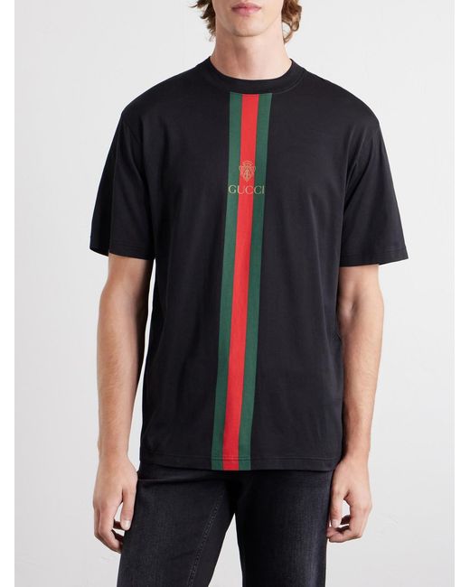 Gucci Blue Webbing-printed Cotton-jersey T-shirt for men