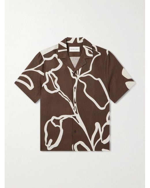 Frescobol Carioca Brown Roberto Floral-Print Linen Shirt for men